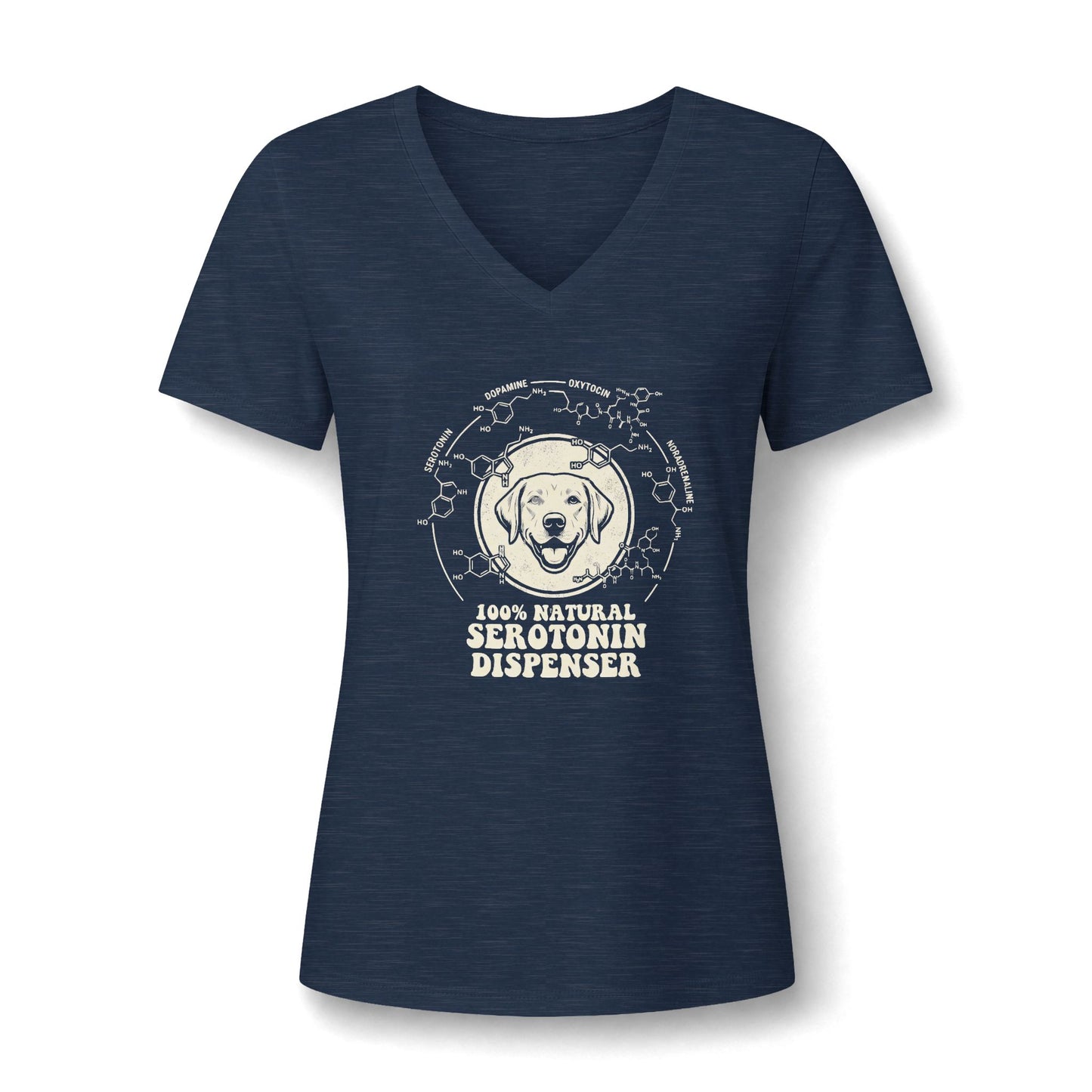 A cute Awareness Attire tee featuring an adorable dog graphic and the uplifting slogan '100% Natural Serotonin Dispenser'