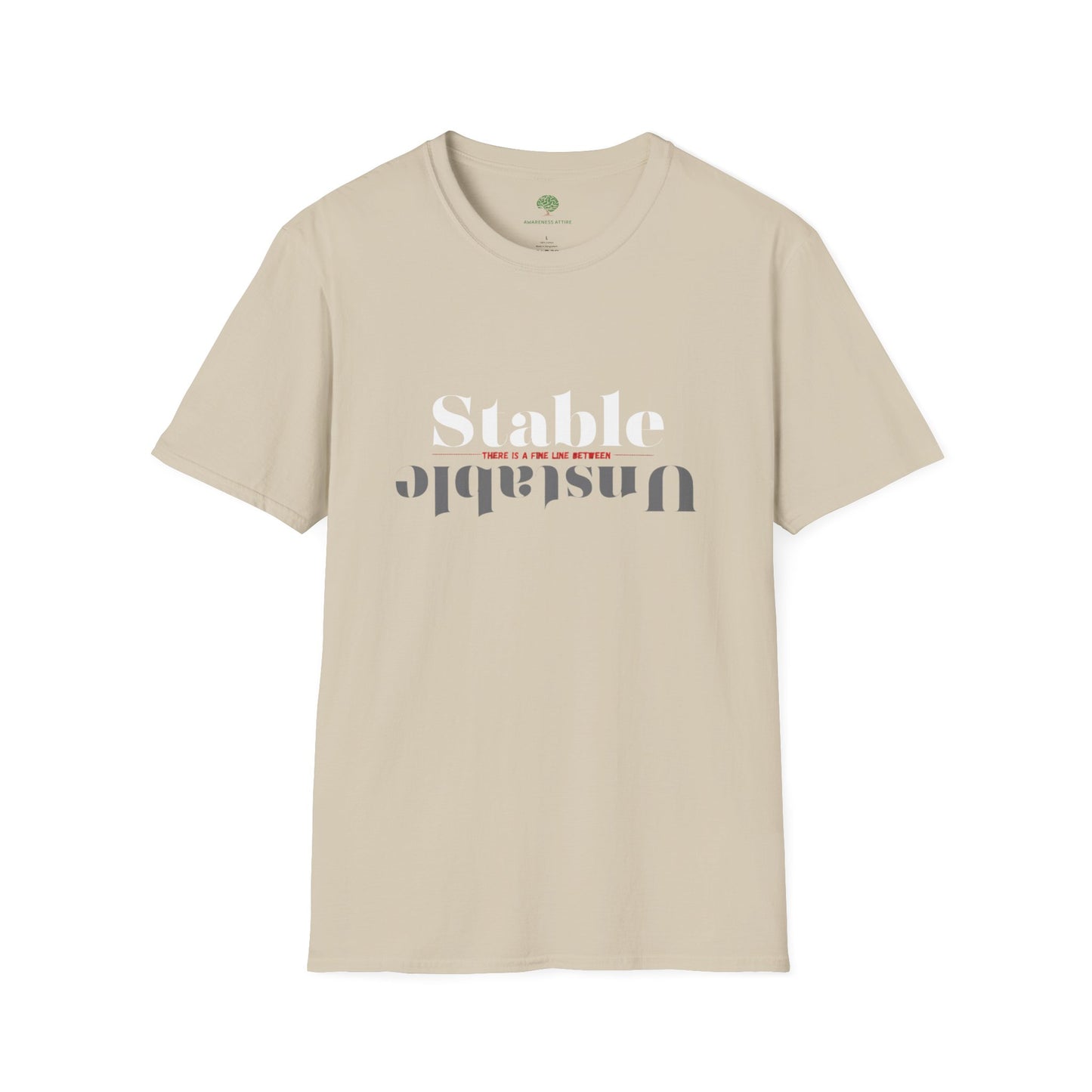 Mental Health Awareness shirt featuring the words Stable and Unstable, showcasing the fine line between