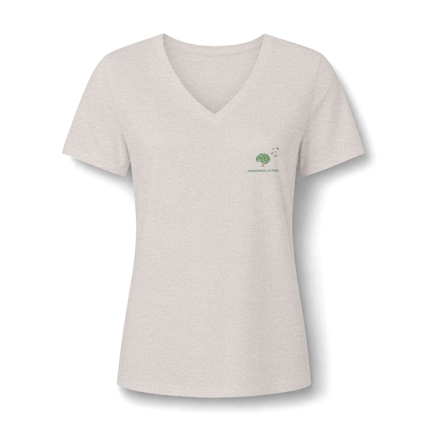 A casual v-neck shirt showcasing a detailed butterfly design centered on the chest, paired with the thoughtful slogan reminding wearers of their unseen beauty