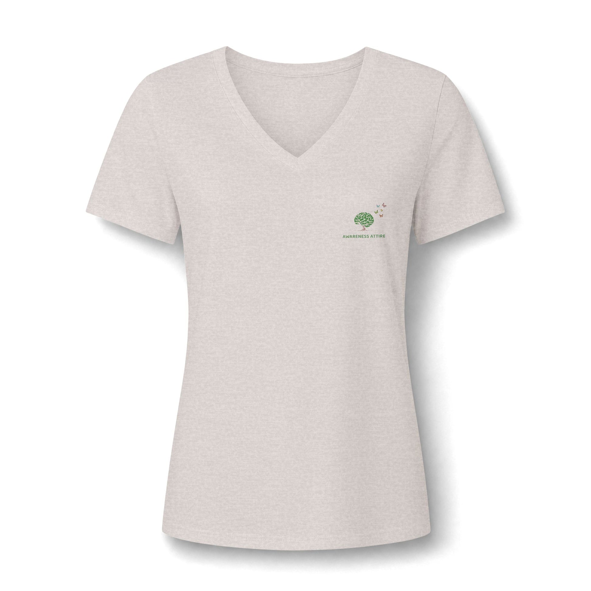 A casual v-neck shirt showcasing a detailed butterfly design centered on the chest, paired with the thoughtful slogan reminding wearers of their unseen beauty