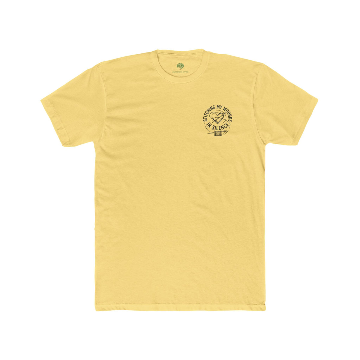 I Stitch My Wounds in Silence Tee — Hand Sewing Graphic T-Shirt