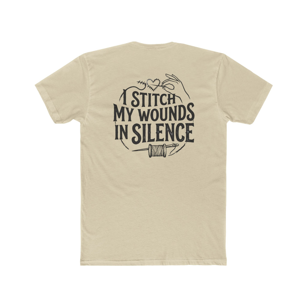 I Stitch My Wounds in Silence Tee — Hand Sewing Graphic T-Shirt