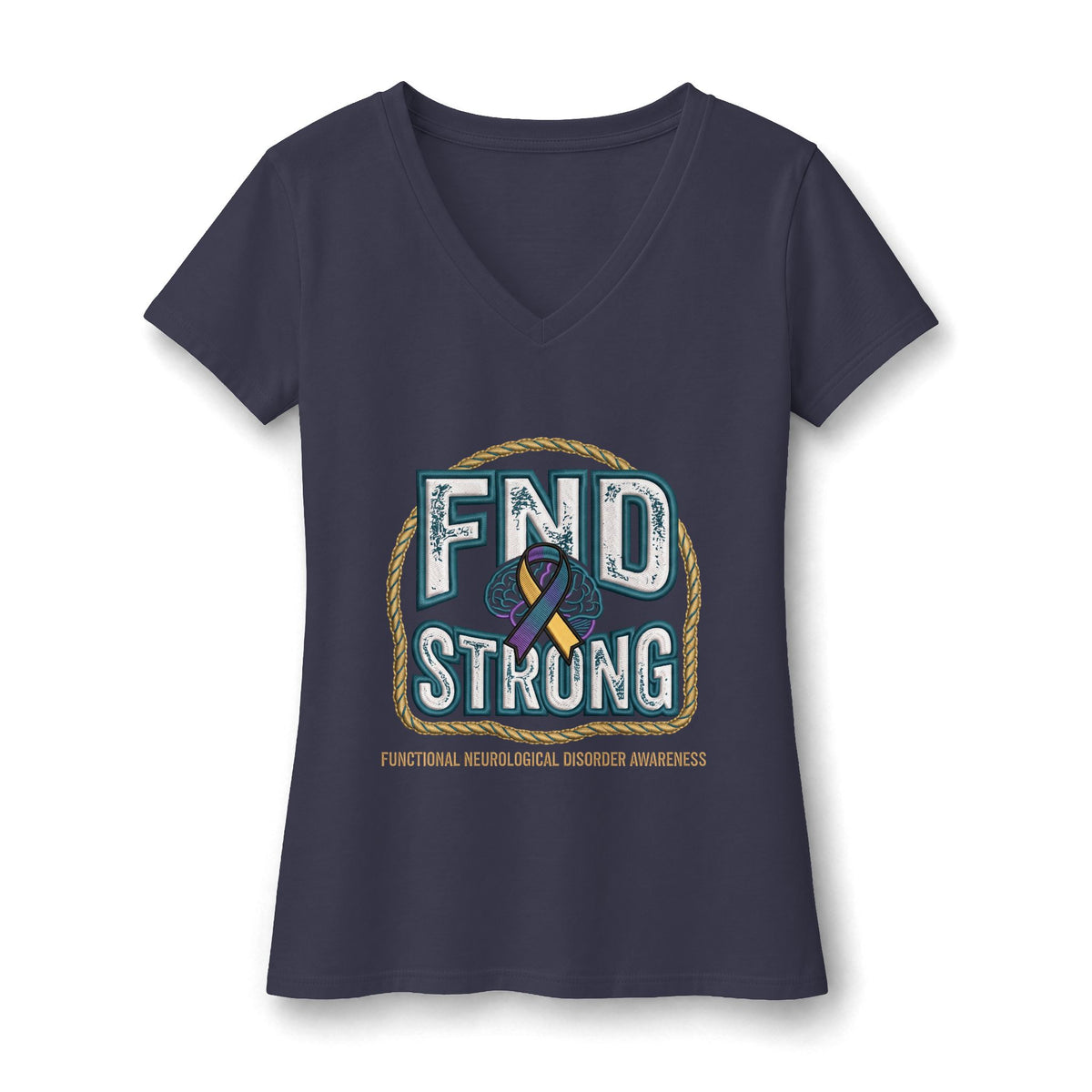 FND Strong Women’s V-Neck Tee — Functional Neurological Disorder Awareness Ribbon