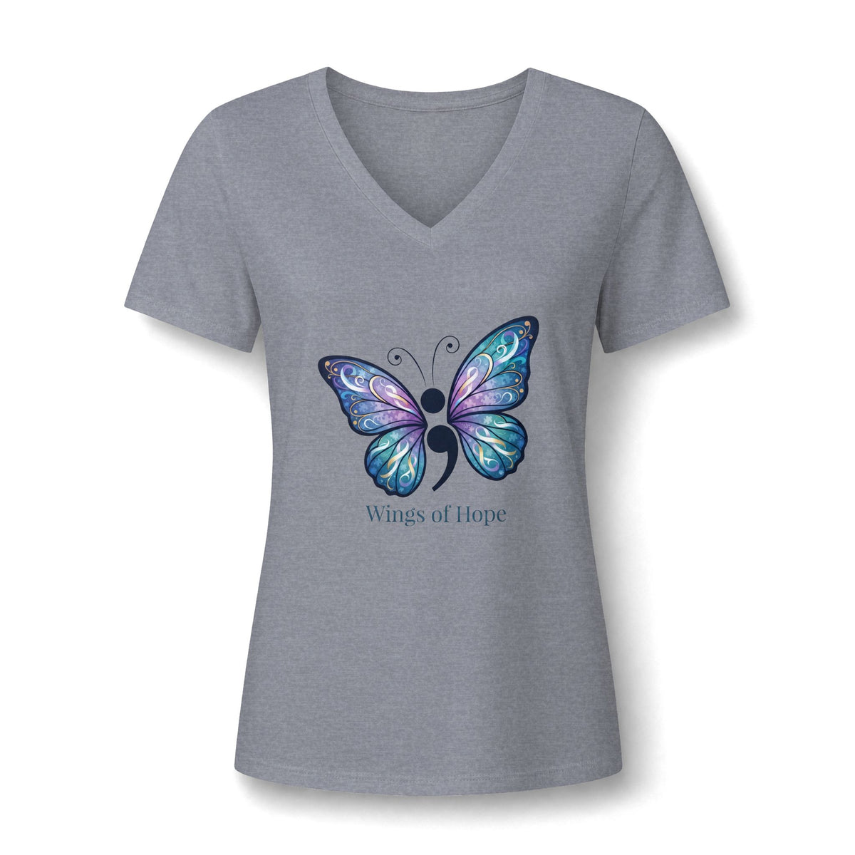 Women's V-Neck Tee — 'Wings of Hope' Butterfly Awareness Shirt