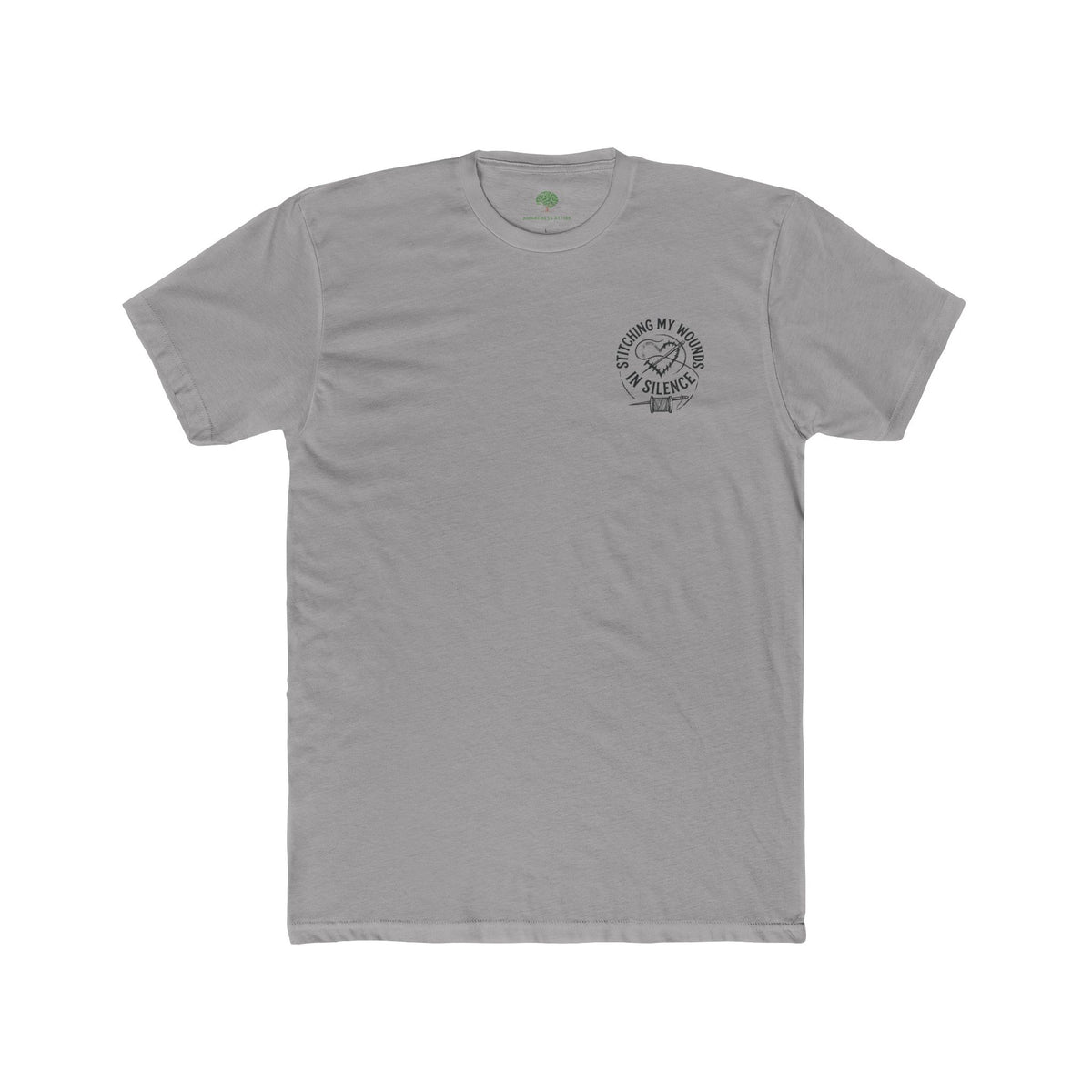 I Stitch My Wounds in Silence Tee — Hand Sewing Graphic T-Shirt
