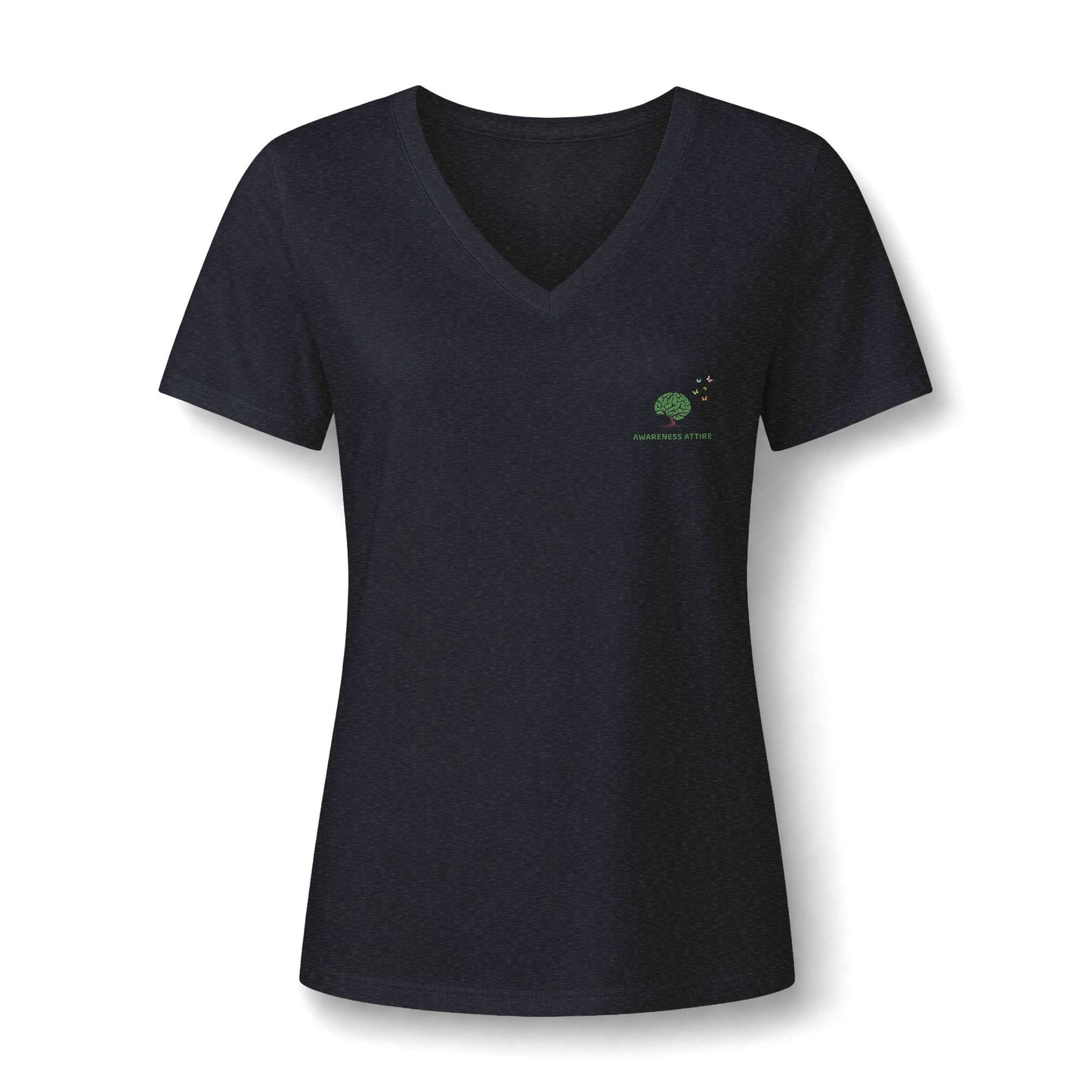 A casual v-neck shirt showcasing a detailed butterfly design centered on the chest, paired with the thoughtful slogan reminding wearers of their unseen beauty