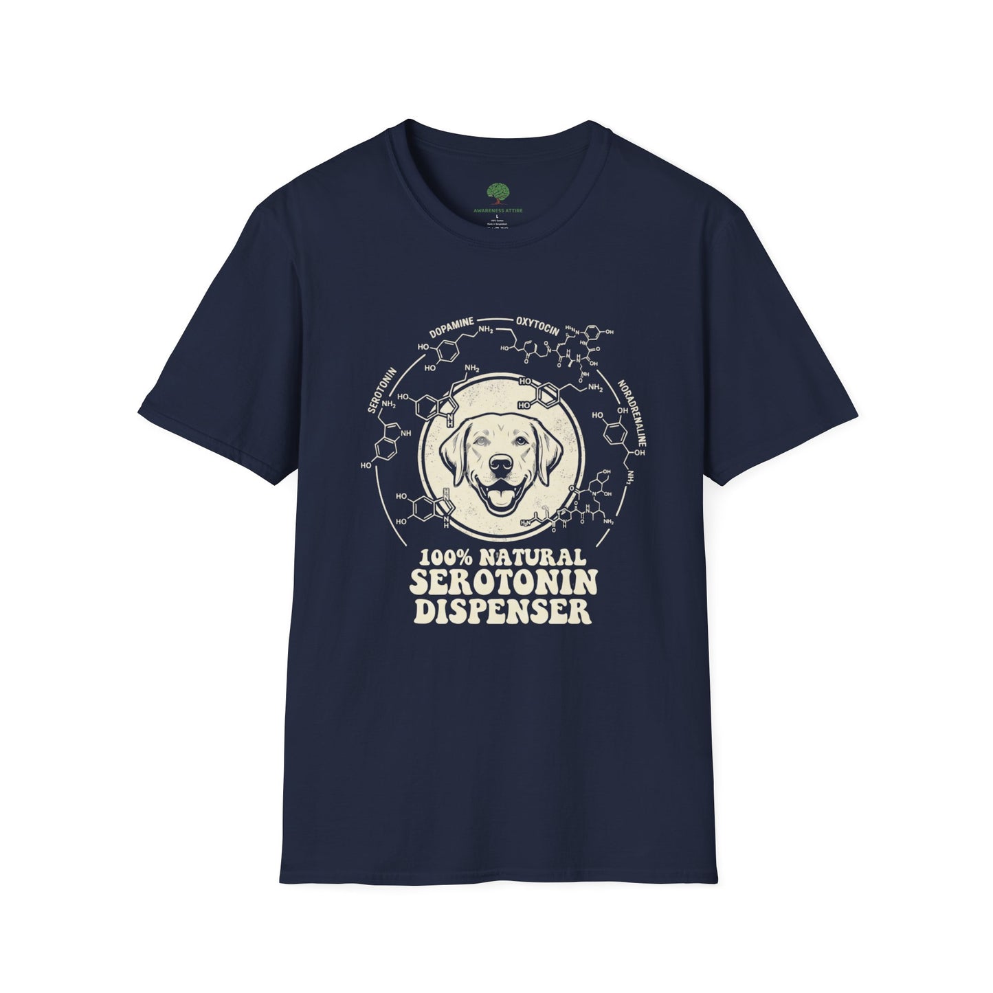 Serotonin Dispenser Dog T-Shirt — 100% Natural Retro Pup Graphic Tee