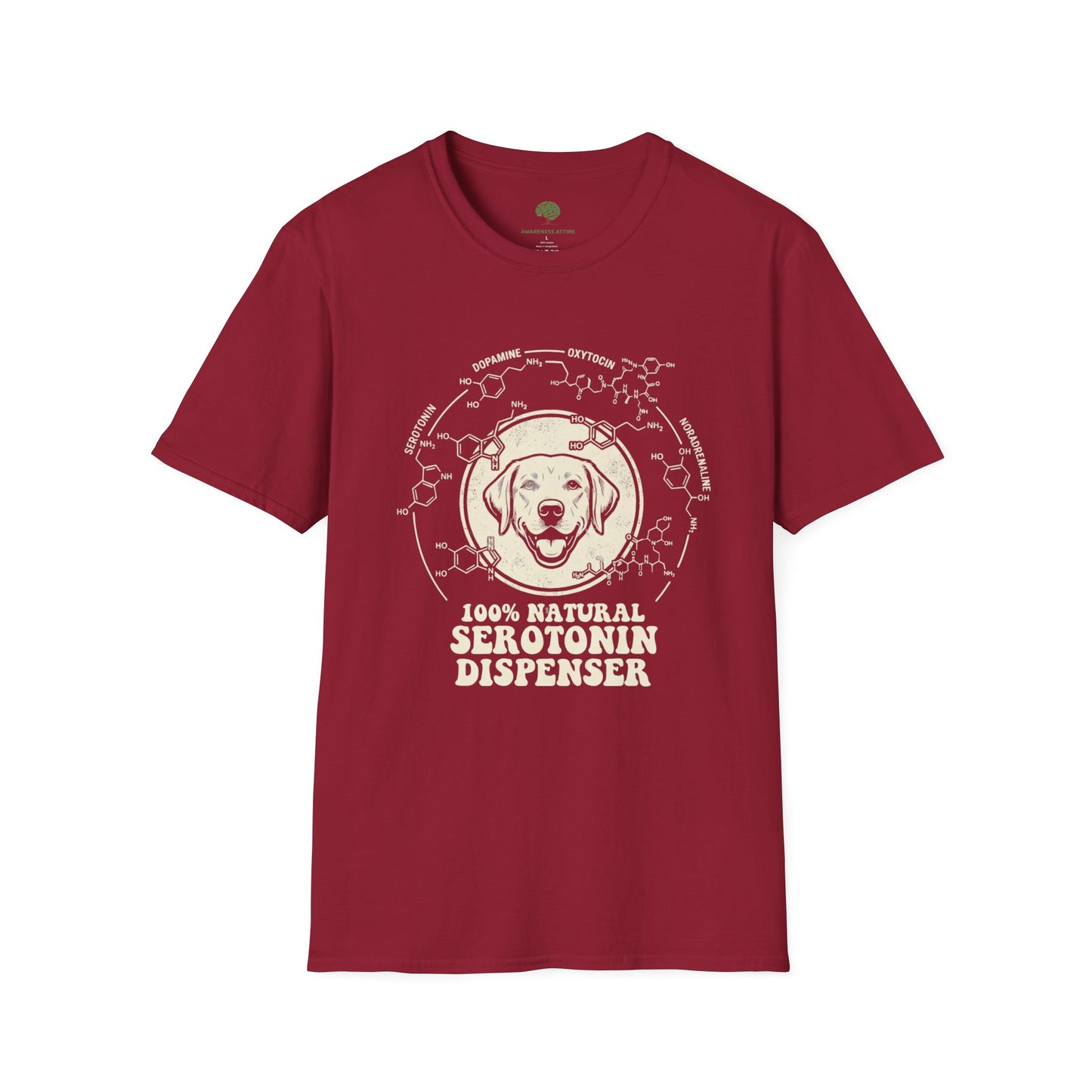 Serotonin Dispenser Dog T-Shirt — 100% Natural Retro Pup Graphic Tee