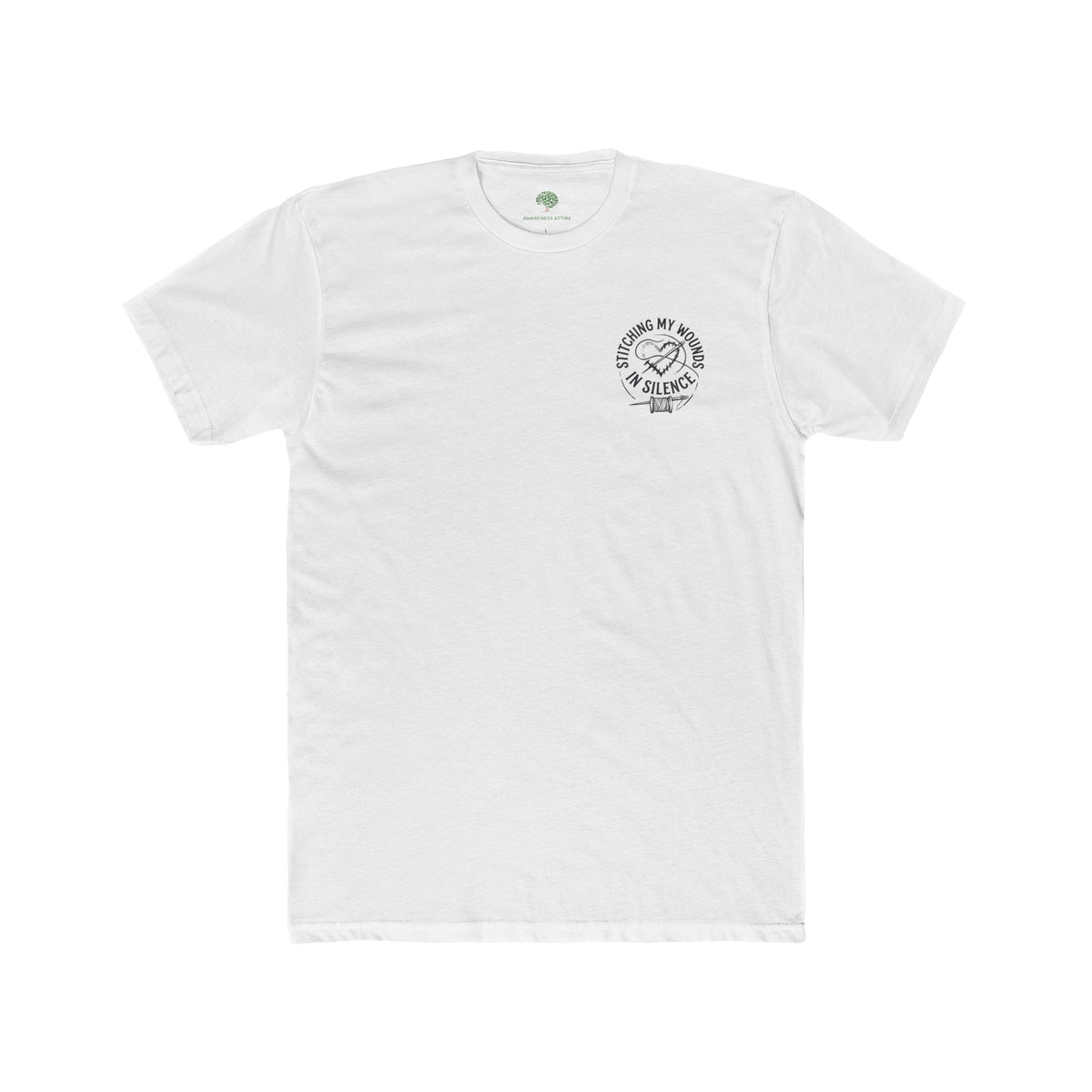 I Stitch My Wounds in Silence Tee — Hand Sewing Graphic T-Shirt
