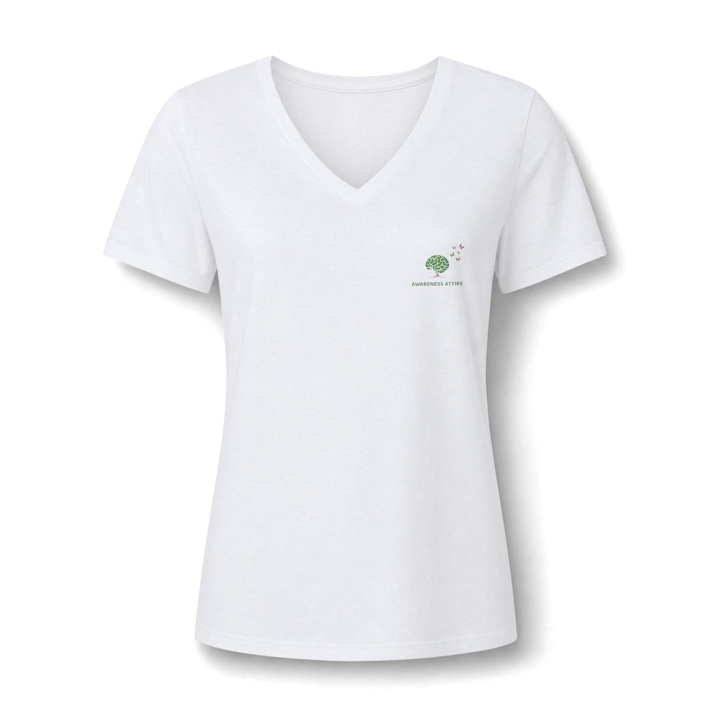 A casual v-neck shirt showcasing a detailed butterfly design centered on the chest, paired with the thoughtful slogan reminding wearers of their unseen beauty