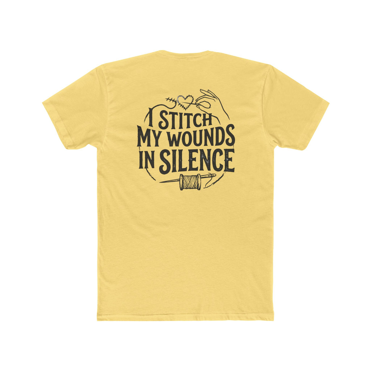 I Stitch My Wounds in Silence Tee — Hand Sewing Graphic T-Shirt