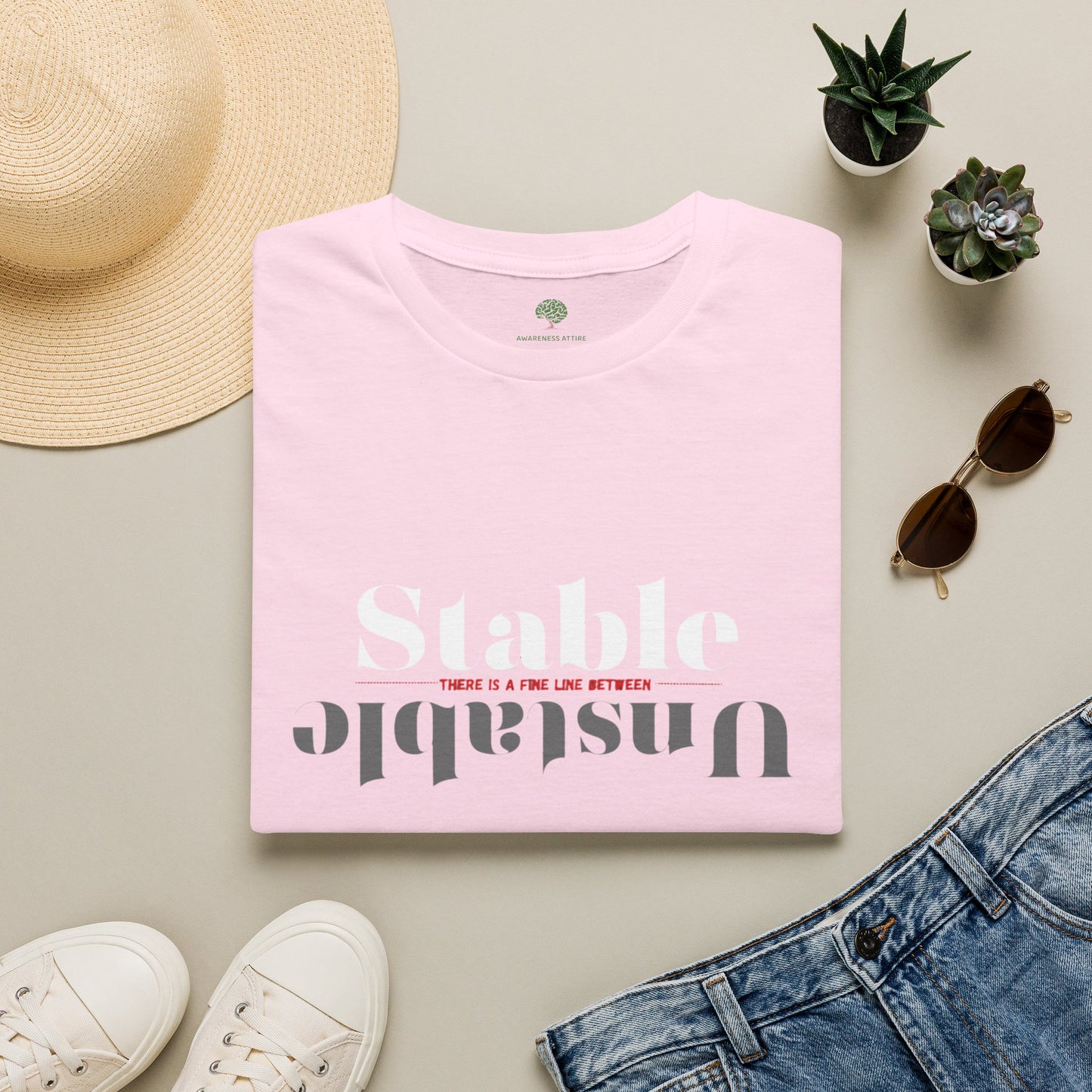 Mental Health Awareness shirt featuring the words Stable and Unstable, showcasing the fine line between