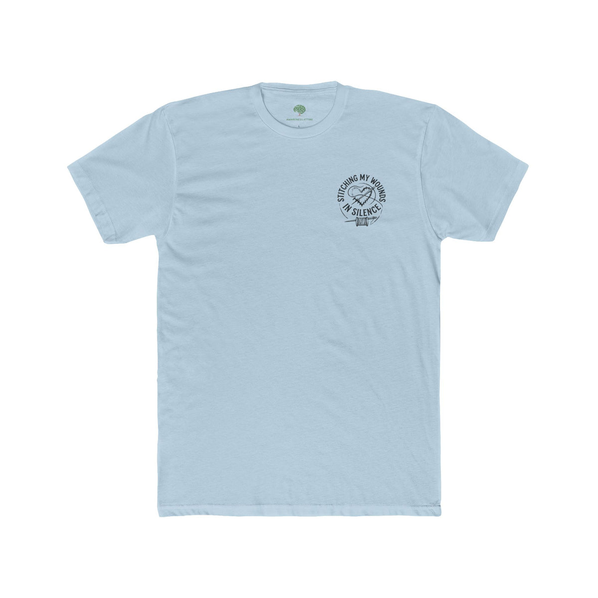 I Stitch My Wounds in Silence Tee — Hand Sewing Graphic T-Shirt