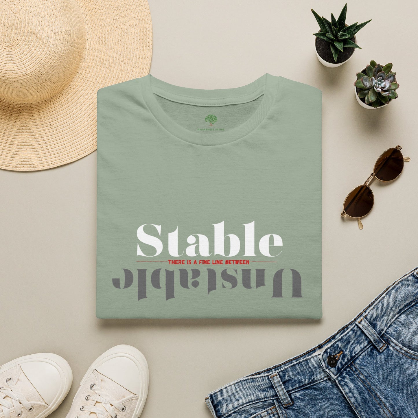 Mental Health Awareness shirt featuring the words Stable and Unstable, showcasing the fine line between