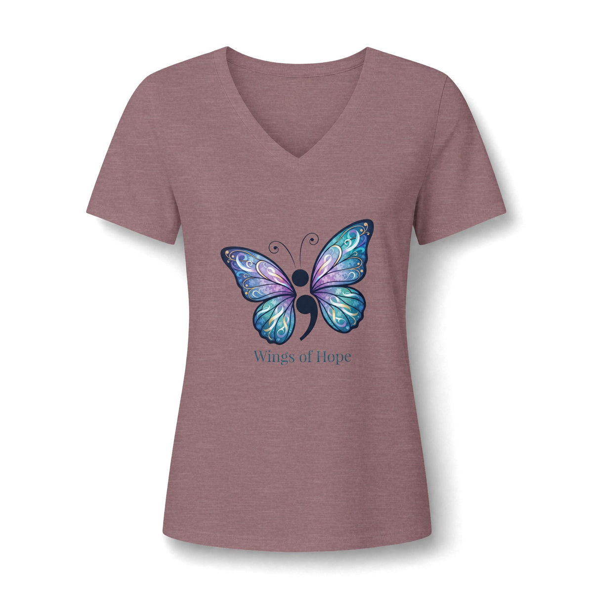 Women's V-Neck Tee — 'Wings of Hope' Butterfly Awareness Shirt