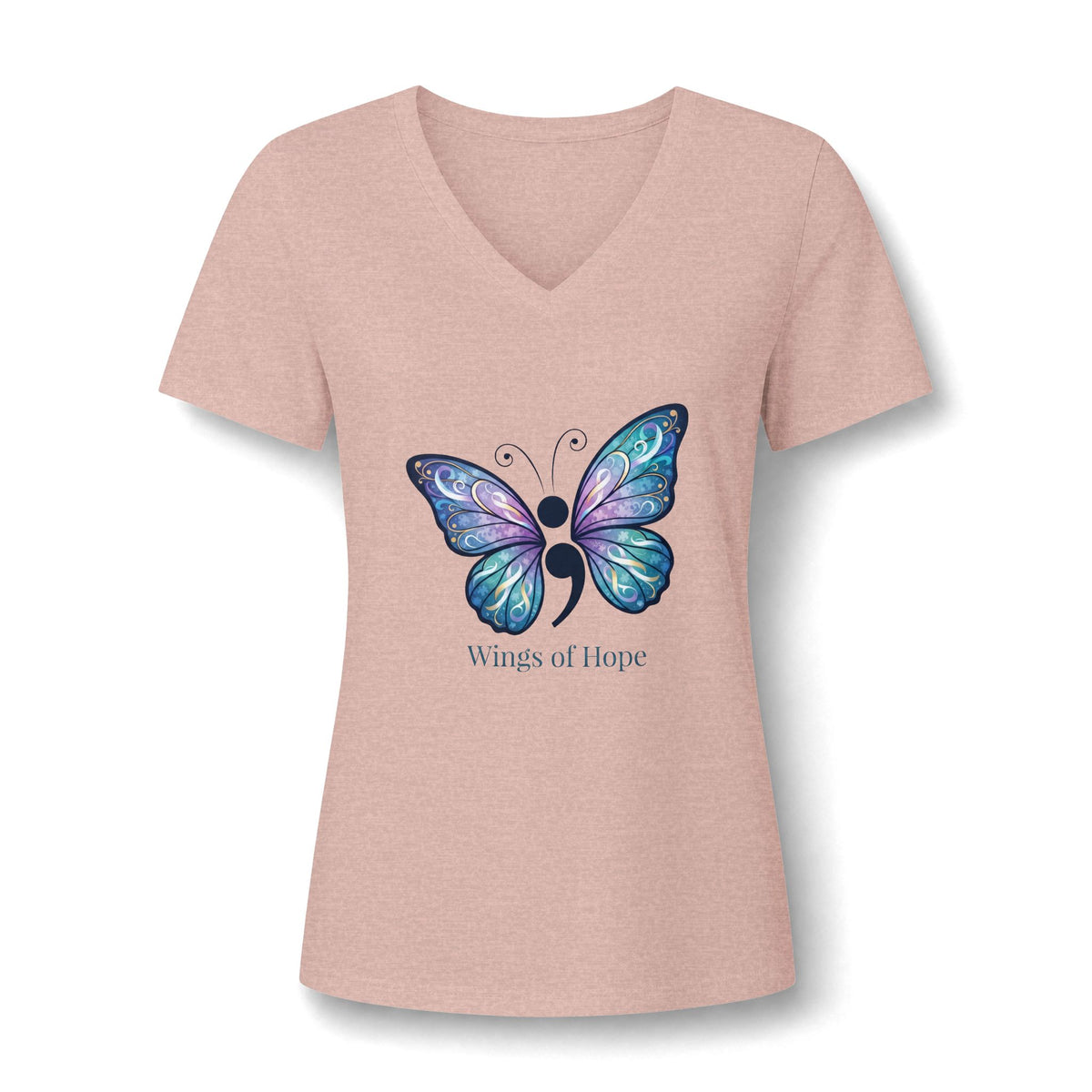 Women's V-Neck Tee — 'Wings of Hope' Butterfly Awareness Shirt