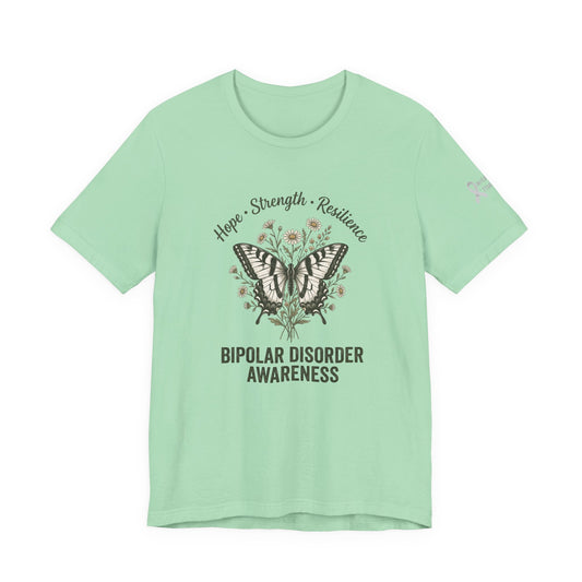 Hope Strength Resilience Butterfly- Bipolar Awareness Mental Health Tee
