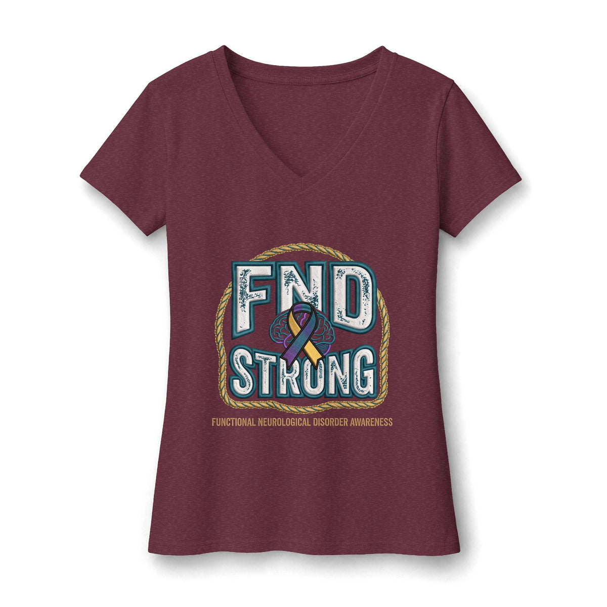 FND Strong Women’s V-Neck Tee — Functional Neurological Disorder Awareness Ribbon