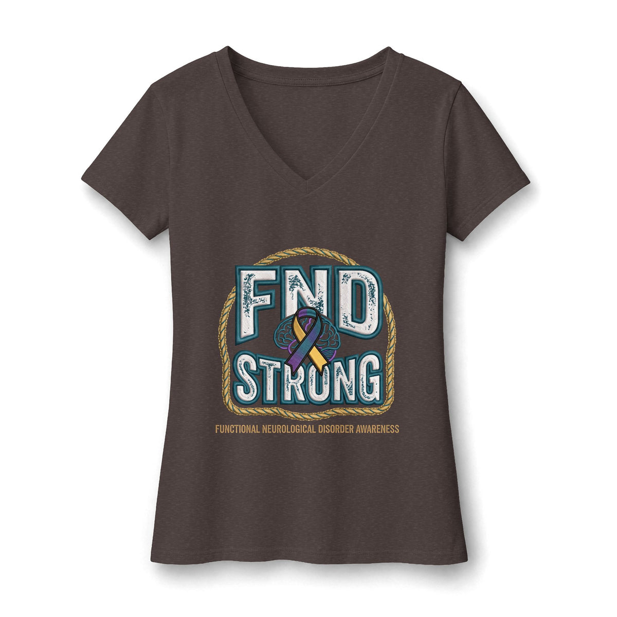 FND Strong Women’s V-Neck Tee — Functional Neurological Disorder Awareness Ribbon