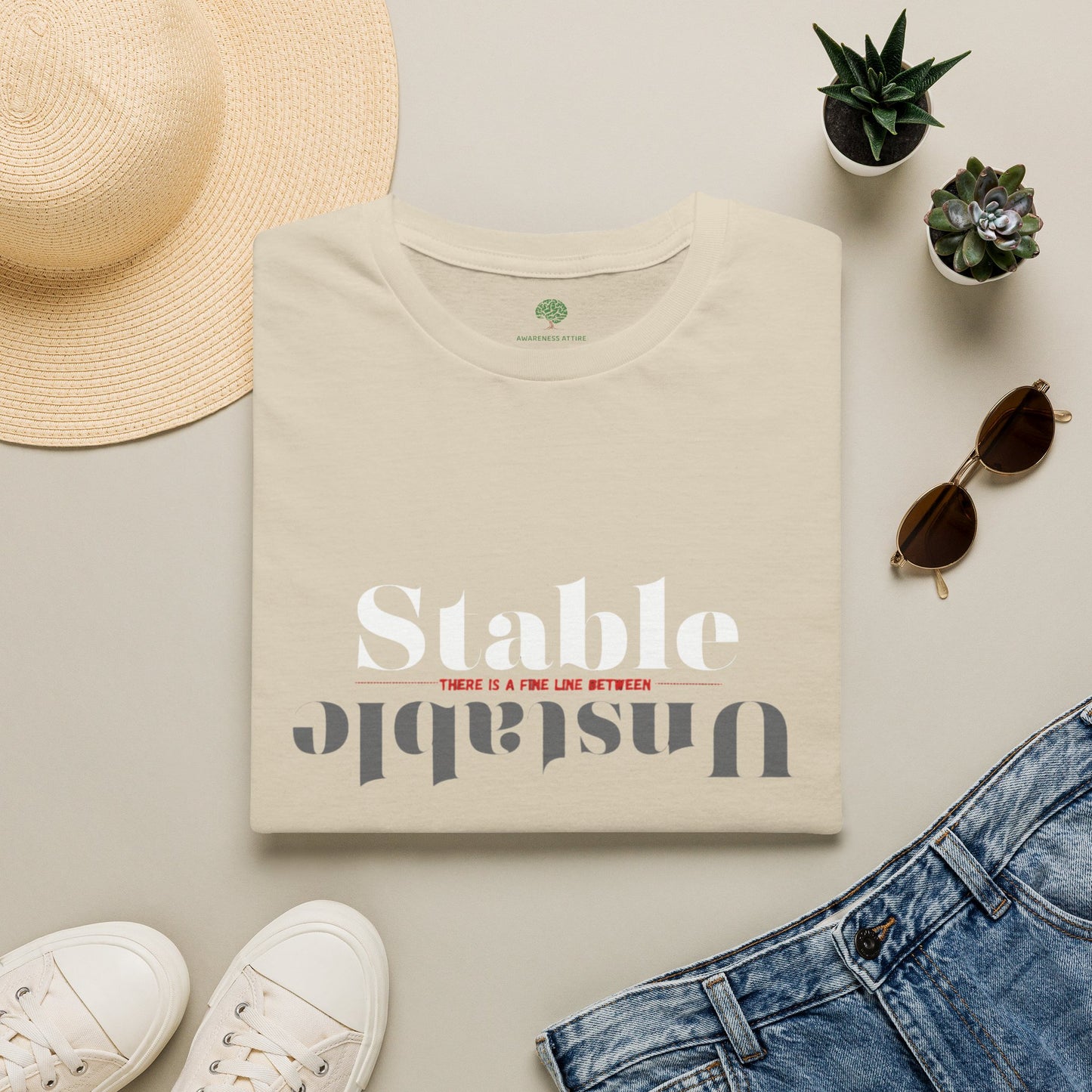 Mental Health Awareness shirt featuring the words Stable and Unstable, showcasing the fine line between