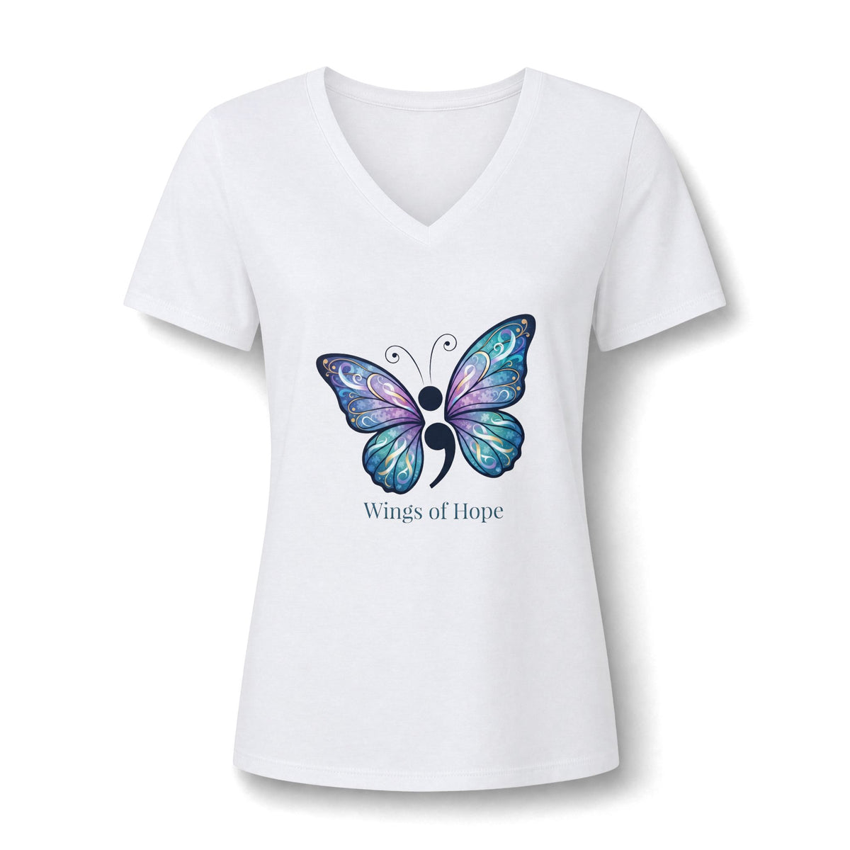 Women's V-Neck Tee — 'Wings of Hope' Butterfly Awareness Shirt