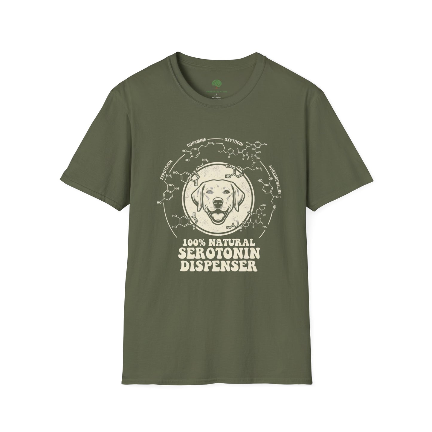Serotonin Dispenser Dog T-Shirt — 100% Natural Retro Pup Graphic Tee