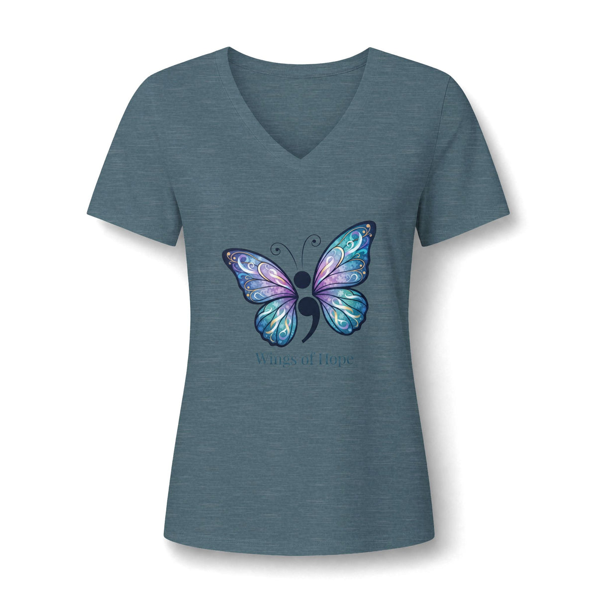 Women's V-Neck Tee — 'Wings of Hope' Butterfly Awareness Shirt