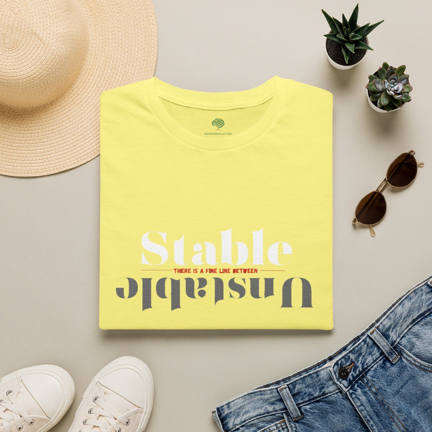 Mental Health Awareness shirt featuring the words Stable and Unstable, showcasing the fine line between