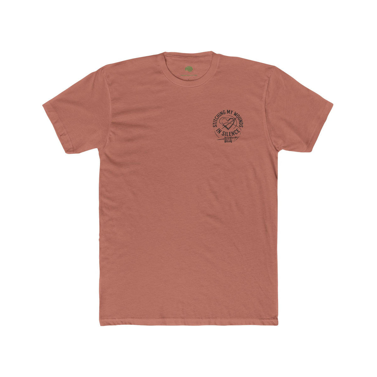I Stitch My Wounds in Silence Tee — Hand Sewing Graphic T-Shirt