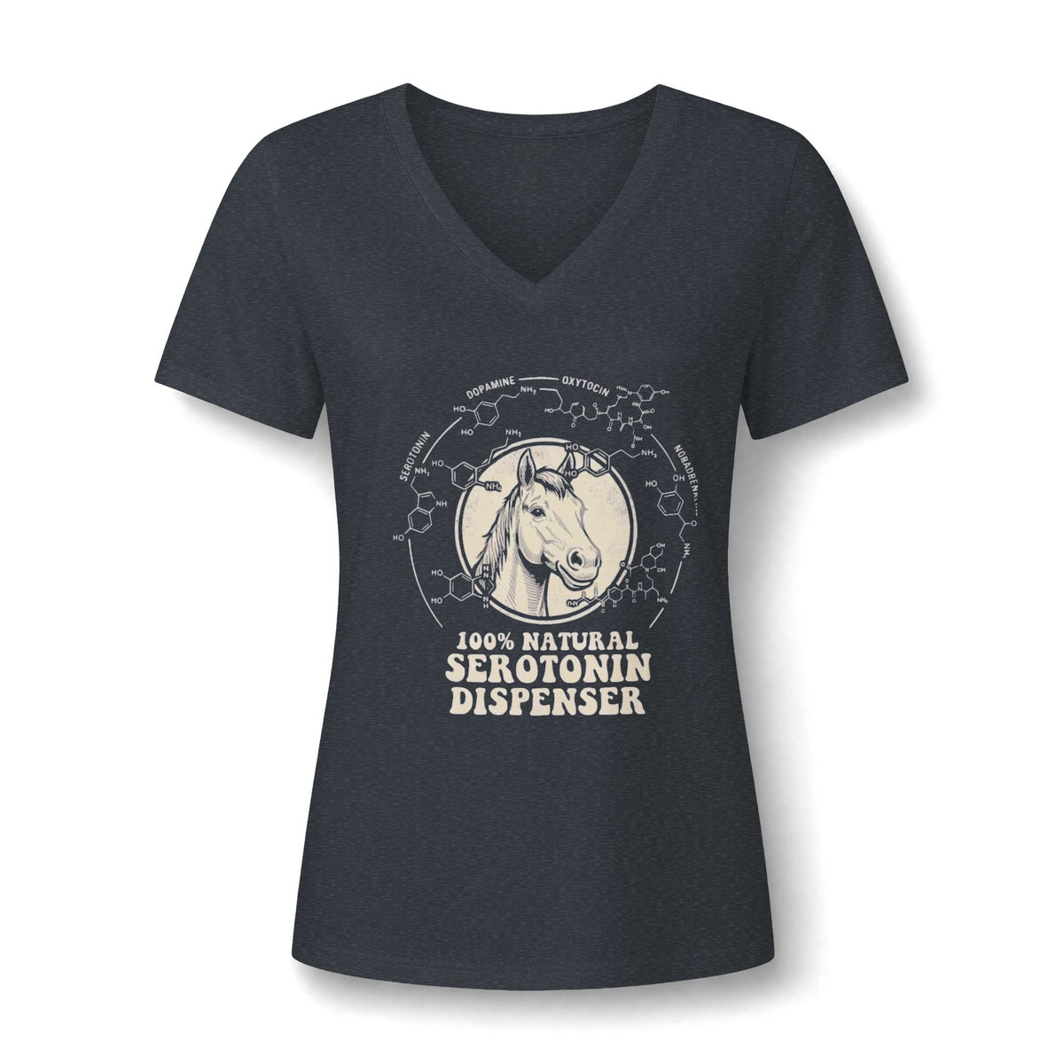A casual tee featuring a friendly horse graphic and the text '100% Natural Serotonin Dispenser'—the perfect mood-booster in gray.