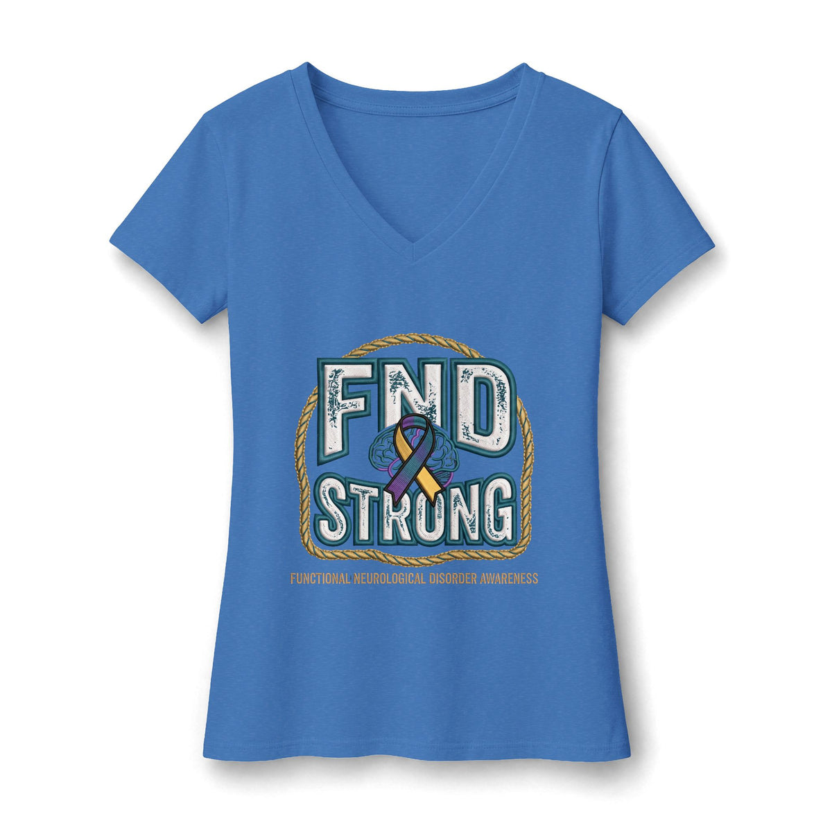 FND Strong Women’s V-Neck Tee — Functional Neurological Disorder Awareness Ribbon
