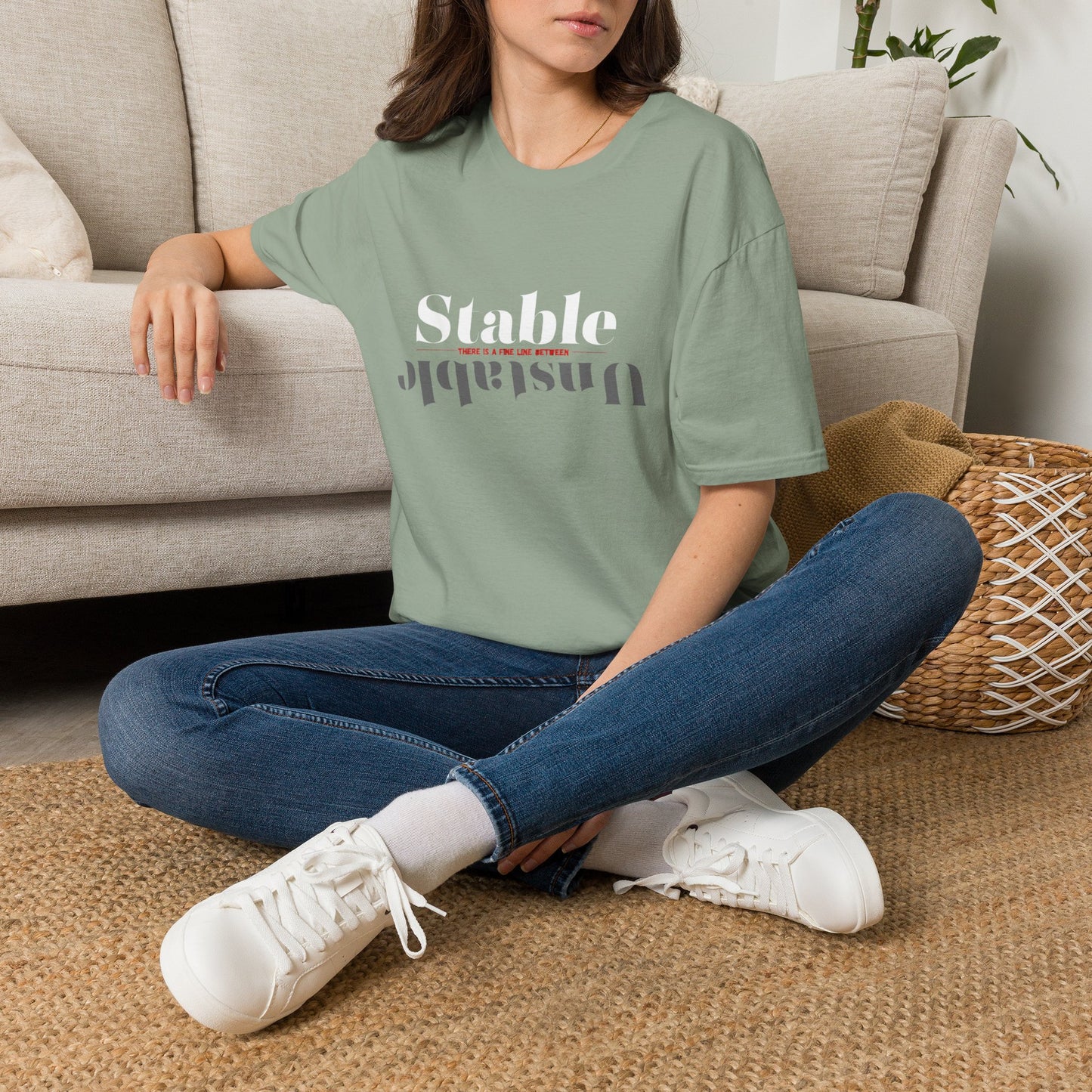 Mental Health Awareness shirt featuring the words Stable and Unstable, showcasing the fine line between