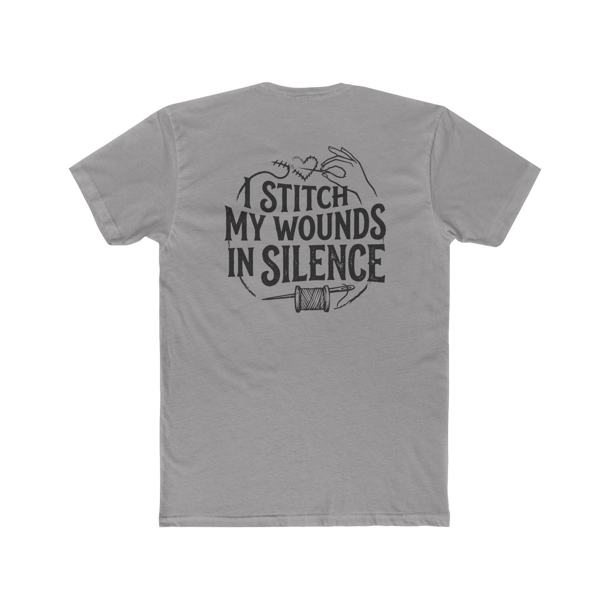 I Stitch My Wounds in Silence Tee — Hand Sewing Graphic T-Shirt