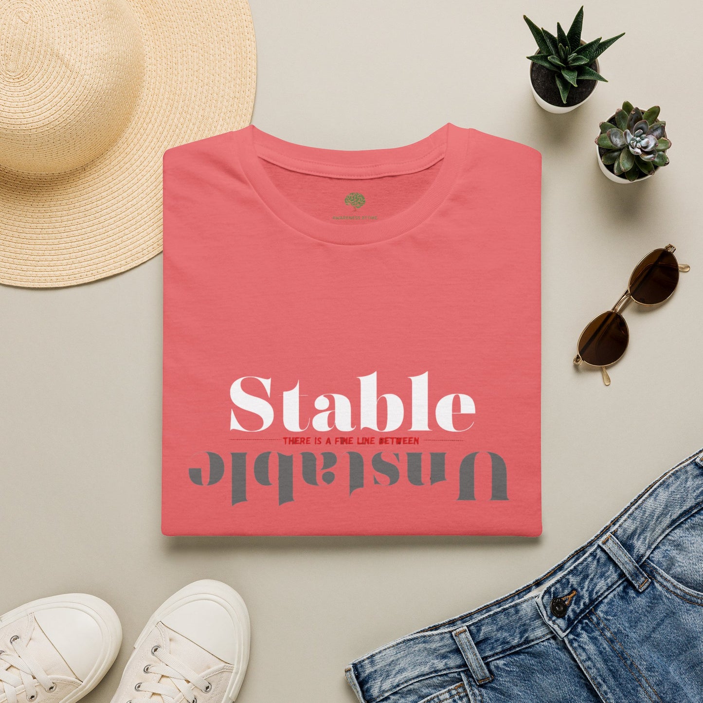 Mental Health Awareness shirt featuring the words Stable and Unstable, showcasing the fine line between