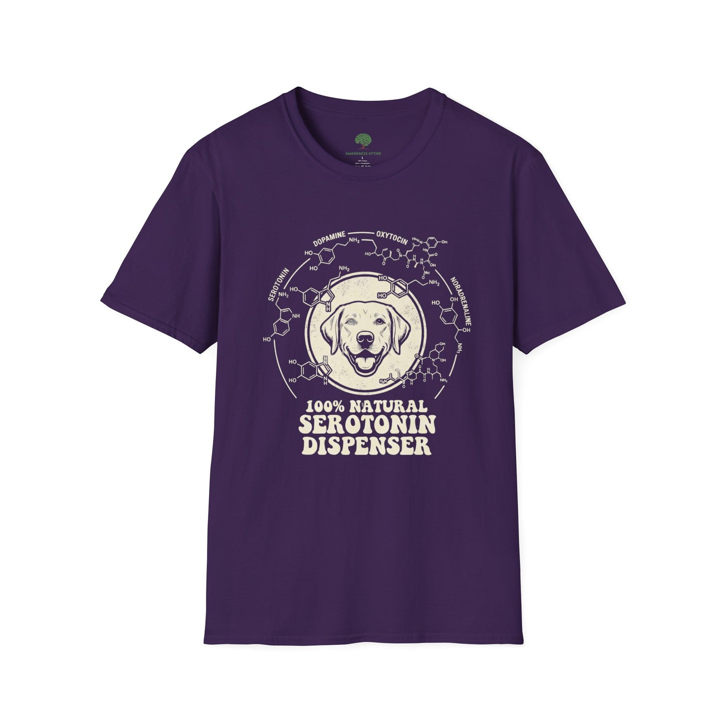 Serotonin Dispenser Dog T-Shirt — 100% Natural Retro Pup Graphic Tee